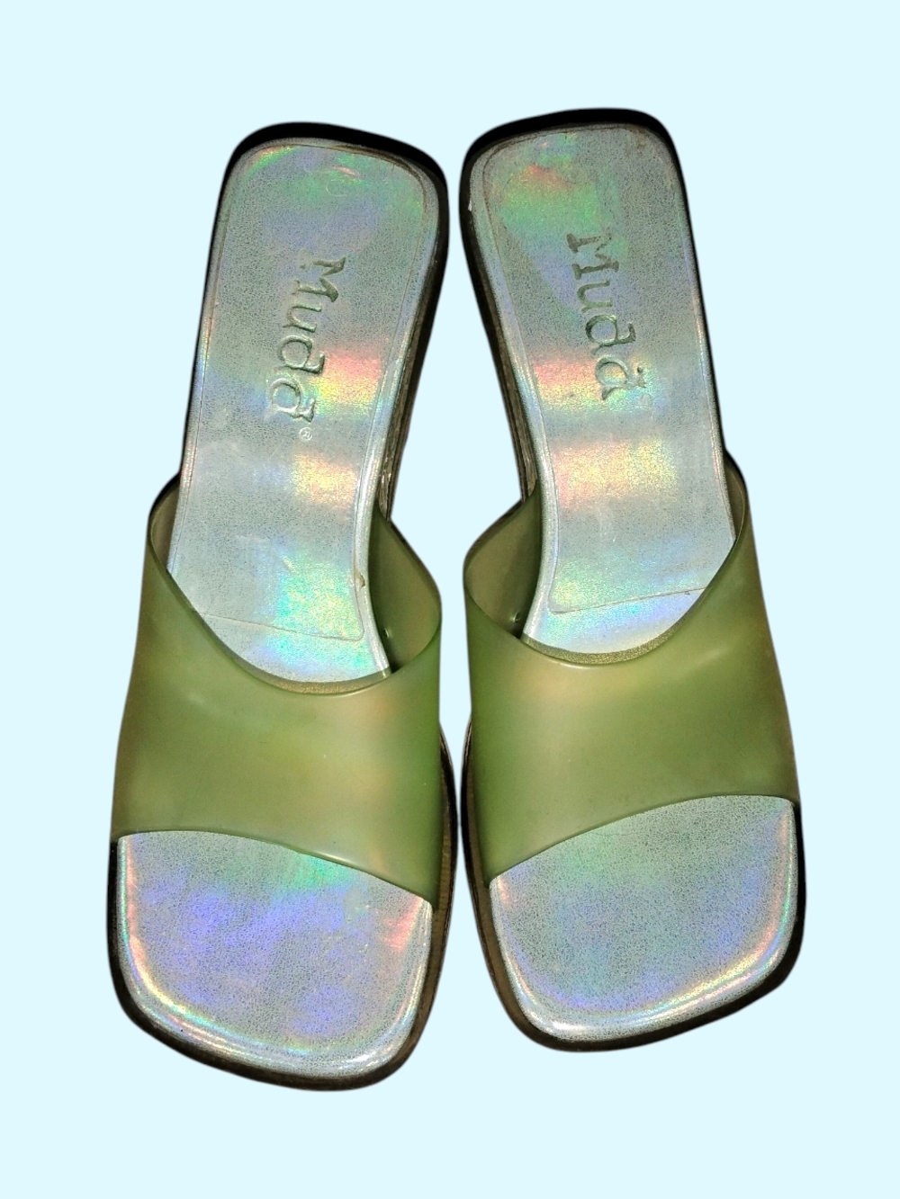 Mudd Green Iridescent Slide Mules